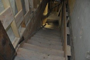 the stairs down into our basement speakeasy